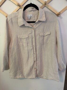 Kim Rogers Linen Button Down Shirt PXL Beige